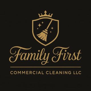 Diverse cleaning team in red uniforms ready to sanitize a modern living room with vacuum and mop.